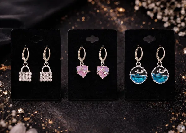 Crystal_Dangle_Hoop_Earrings_Set,_Silver_Tone,_Heart_Lock,_Dolphin,_Teardrop_Designs,_Multiple_Pairs_(A386)