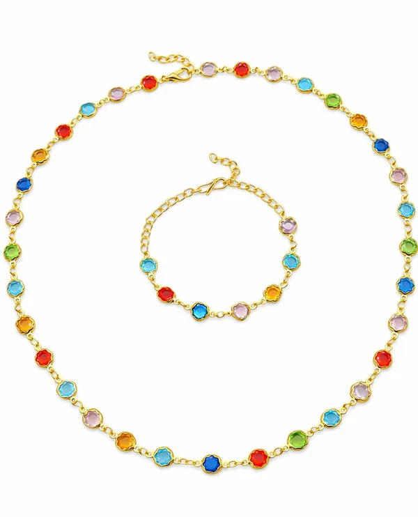 SHANKHRAJ_MALL_Multicolor_Heart_Shaped_Crystal_Necklace_and_Bracelet_Set,_Gold_Plated_Chain,_Colorful_Gemstone_Jewelry_(A361)