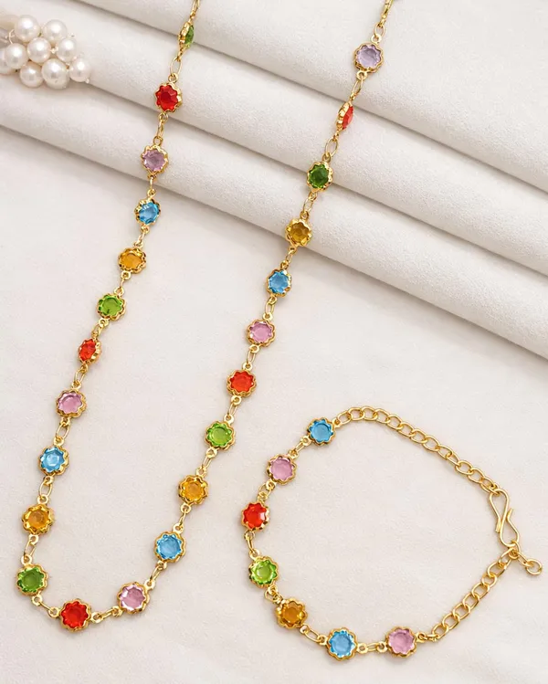 SHANKHRAJ_MALL_Multicolor_Heart_Shaped_Crystal_Necklace_and_Bracelet_Set,_Gold_Plated_Chain,_Colorful_Gemstone_Jewelry_(A361)