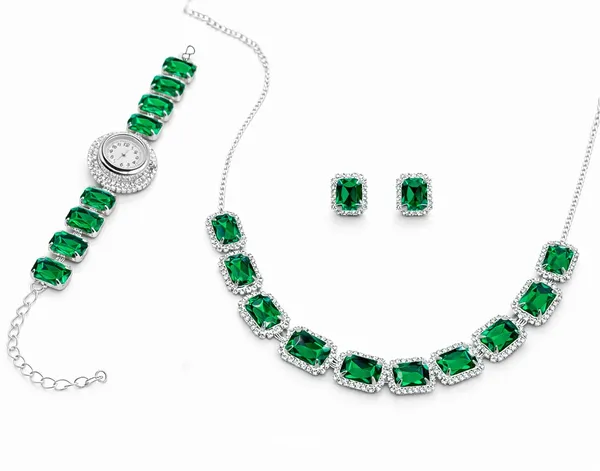 SHANKHRAJ_MALL_Pink_Crystal_Jewelry_Set,_Necklace_Earrings_Bracelet_Watch,_Rhinestone_Halo,_Silver_Tone,_4_Piece_Set_(A351)