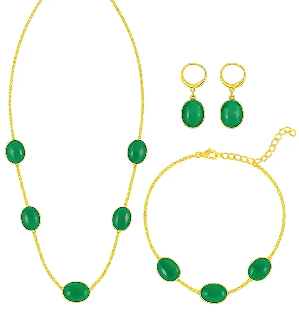 SHANKHRAJ_MALL_Green_Oval_Stone_Gold_Plated_Necklace_Set_for_Women_|_Minimalist_Elegant_Chain_Necklace_with_Matching_Earrings