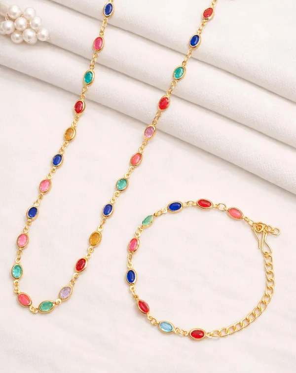 SHANKHRAJ_MALL_Multicolor_Heart_Shaped_Crystal_Necklace_and_Bracelet_Set,_Gold_Plated_Chain,_Colorful_Gemstone_Jewelry_(A362)