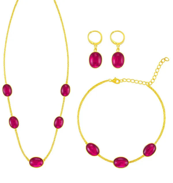 SHANKHRAJ_MALL_Pink_Oval_Stone_Gold_Plated_Necklace_Set_for_Women_|_Elegant_Minimal_Chain_Necklace_with_Matching_Earrings