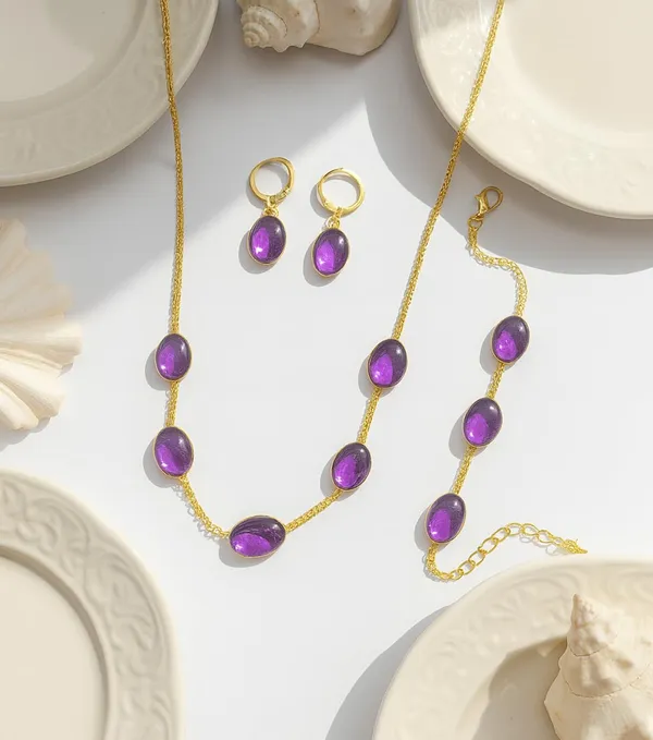 SHANKHRAJ_MALL_Purple_Stone_Gold_Plated_Necklace_Bracelet_and_Earrings_Jewellery_Set_for_Women