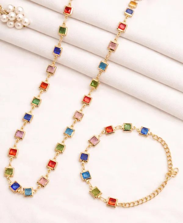 SHANKHRAJ_MALL_Multicolor_Heart_Shaped_Crystal_Necklace_and_Bracelet_Set,_Gold_Plated_Chain,_Colorful_Gemstone_Jewelry_(A359)