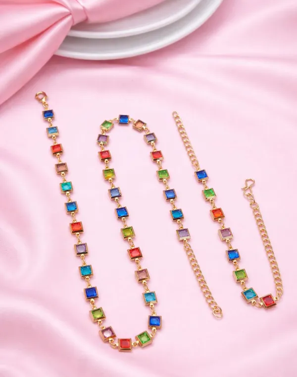 SHANKHRAJ_MALL_Multicolor_Heart_Shaped_Crystal_Necklace_and_Bracelet_Set,_Gold_Plated_Chain,_Colorful_Gemstone_Jewelry_(A359)