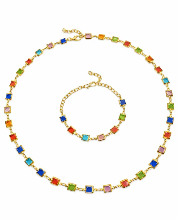SHANKHRAJ_MALL_Multicolor_Heart_Shaped_Crystal_Necklace_and_Bracelet_Set,_Gold_Plated_Chain,_Colorful_Gemstone_Jewelry_(A359)