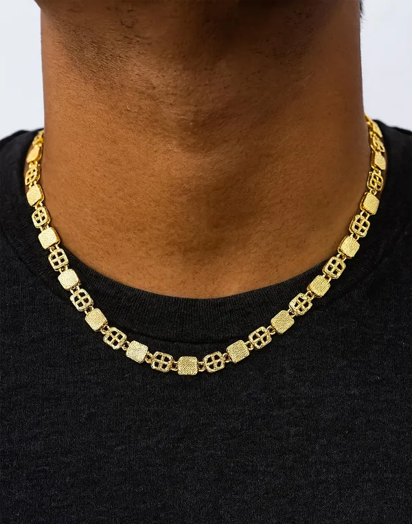 SHANKHRAJ_MALL_18K_Gold_Plated_Chain_Necklace,_50cm_Square_Textured_Links,_Modern_Design