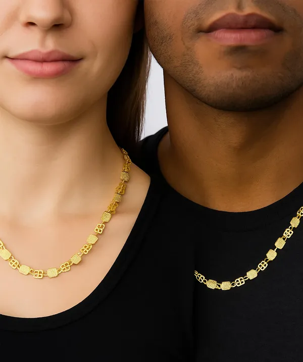 SHANKHRAJ_MALL_18K_Gold_Plated_Chain_Necklace,_50cm_Square_Textured_Links,_Modern_Design
