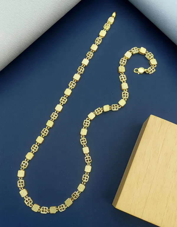 SHANKHRAJ_MALL_18K_Gold_Plated_Chain_Necklace,_50cm_Square_Textured_Links,_Modern_Design