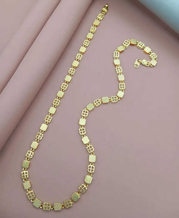 SHANKHRAJ_MALL_18K_Gold_Plated_Chain_Necklace,_50cm_Square_Textured_Links,_Modern_Design