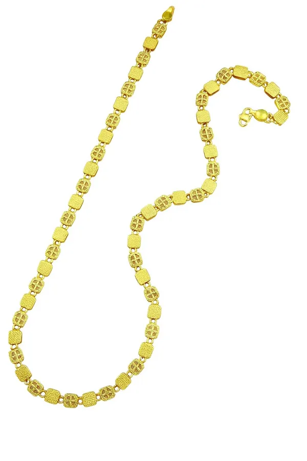 SHANKHRAJ_MALL_18K_Gold_Plated_Chain_Necklace,_50cm_Square_Textured_Links,_Modern_Design
