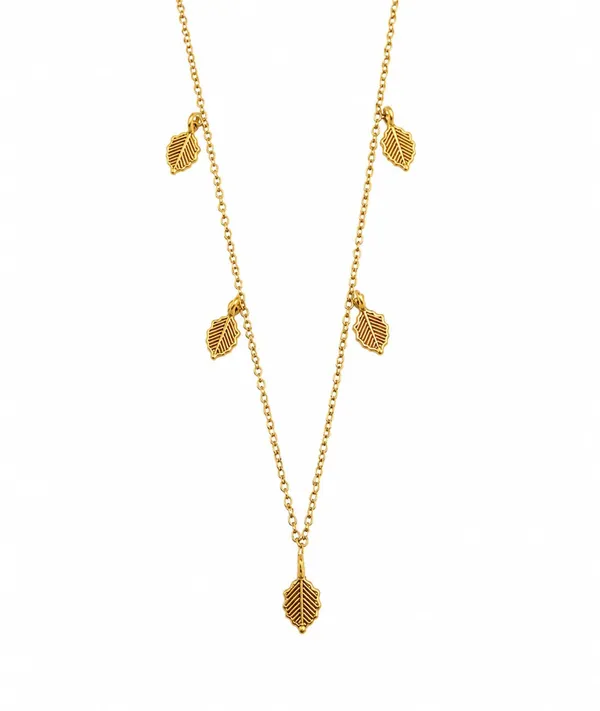 Gold_Tone_Leaf_Charm_Necklace_for_Women_|_Multi_Leaf_Pendant_Chain_Necklace_|_Adjustable_Minimalist_Fashion_Jewelry