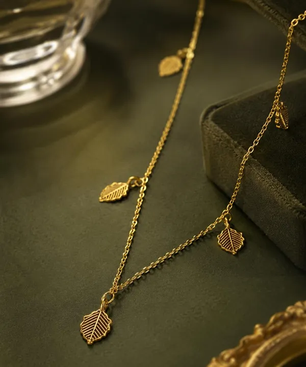Gold_Tone_Leaf_Charm_Necklace_for_Women_|_Multi_Leaf_Pendant_Chain_Necklace_|_Adjustable_Minimalist_Fashion_Jewelry