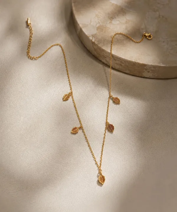 Gold_Tone_Leaf_Charm_Necklace_for_Women_|_Multi_Leaf_Pendant_Chain_Necklace_|_Adjustable_Minimalist_Fashion_Jewelry