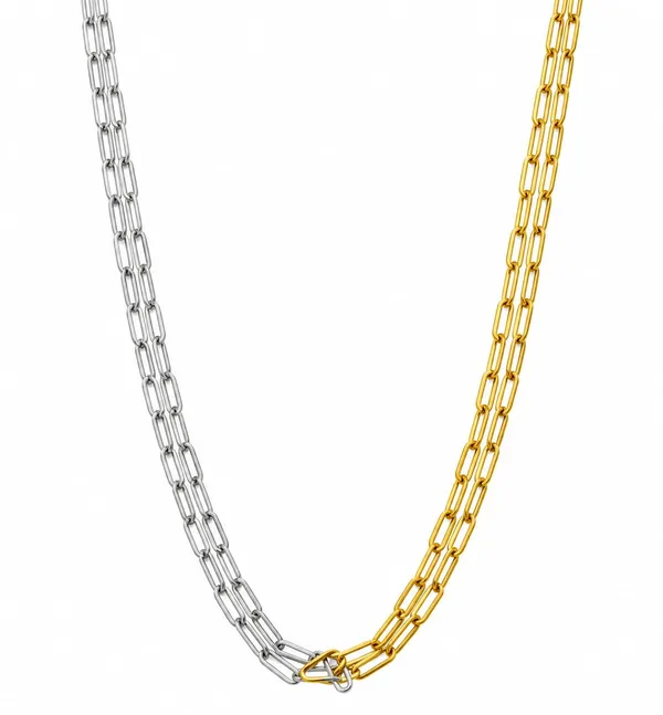 Dual_Tone_Double_Layer_Paperclip_Chain_Necklace_for_Women_&_Girls