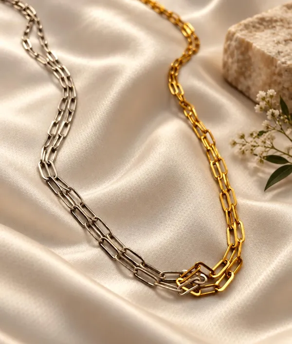 Dual_Tone_Double_Layer_Paperclip_Chain_Necklace_for_Women_&_Girls