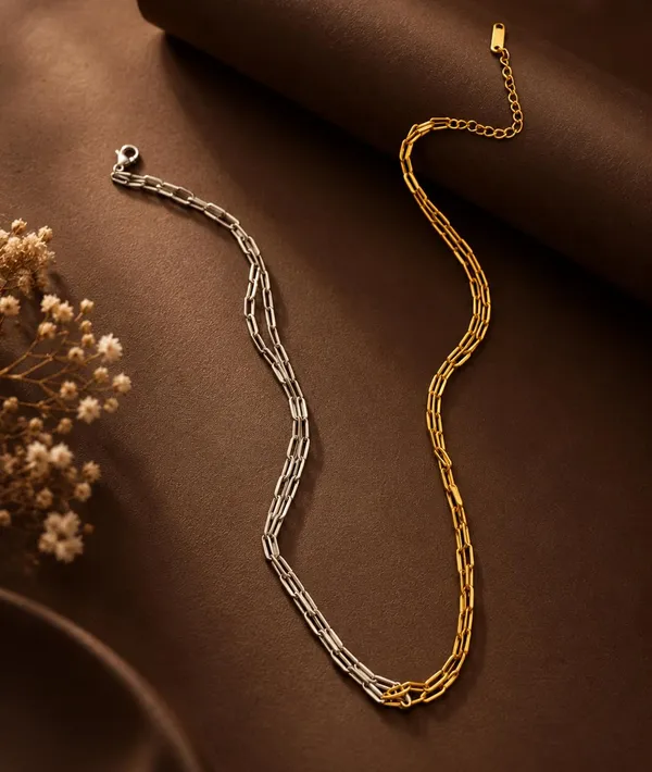 Dual_Tone_Double_Layer_Paperclip_Chain_Necklace_for_Women_&_Girls