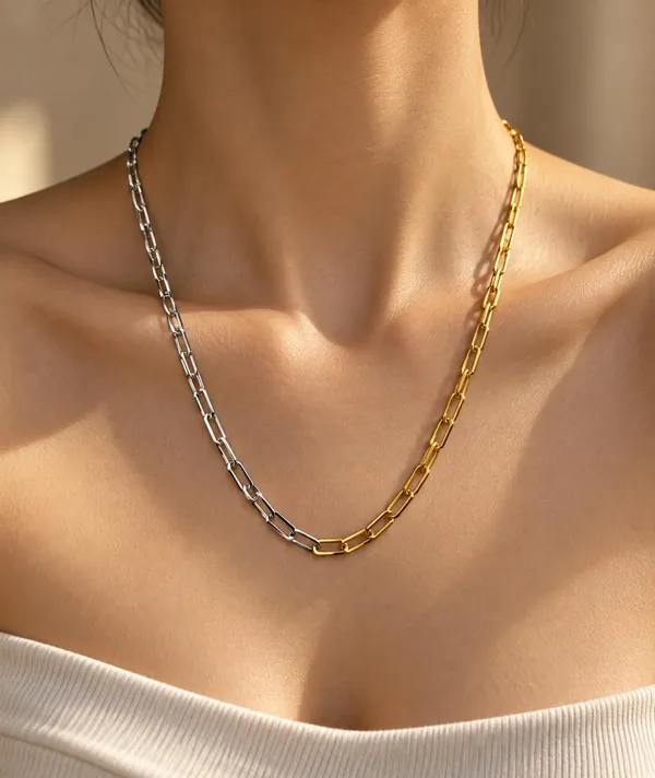 Dual_Tone_Double_Layer_Paperclip_Chain_Necklace_for_Women_&_Girls