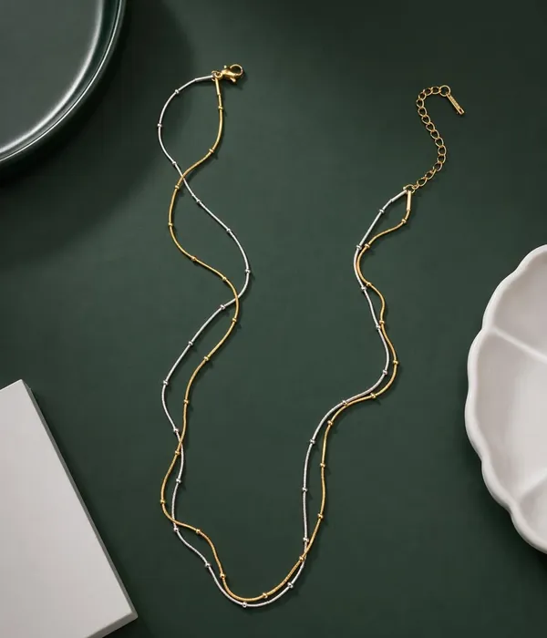 SHANKHRAJ_MALL_Two-Tone_Layered_Satellite_Chain_Necklace,_Gold_and_Silver,_Adjustable_Lobster_Clasp