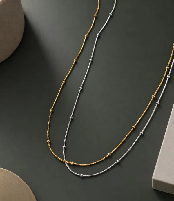 SHANKHRAJ_MALL_Two-Tone_Layered_Satellite_Chain_Necklace,_Gold_and_Silver,_Adjustable_Lobster_Clasp