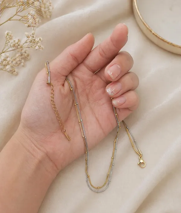 SHANKHRAJ_MALL_Two-Tone_Layered_Satellite_Chain_Necklace,_Gold_and_Silver,_Adjustable_Lobster_Clasp