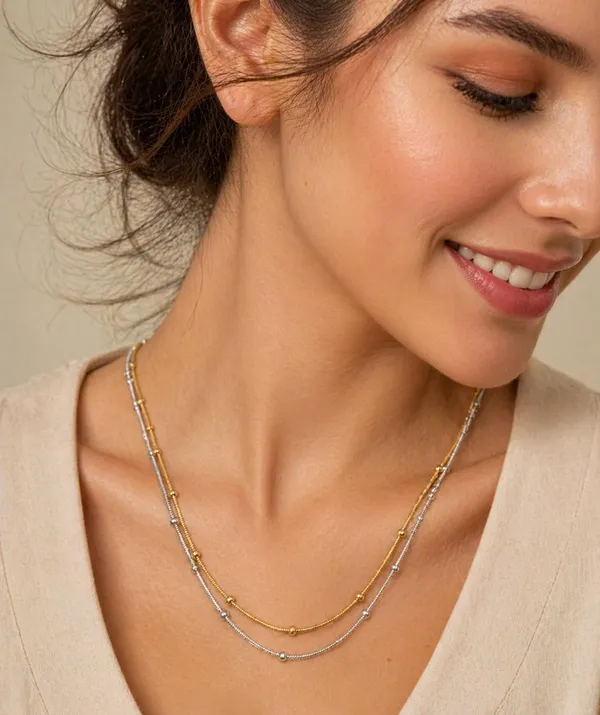 SHANKHRAJ_MALL_Two-Tone_Layered_Satellite_Chain_Necklace,_Gold_and_Silver,_Adjustable_Lobster_Clasp