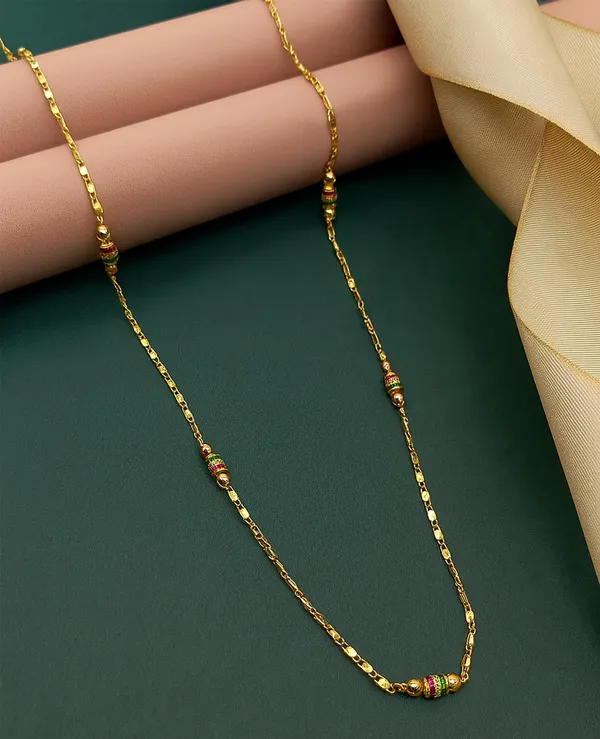 SHANKHRAJ_MALL_Traditional_Gold-Plated_Chain_Necklace_with_Meenakari_Beads,_Ethnic_Indian_Style,_Red_and_Green_Enamel_Work_(A282)
