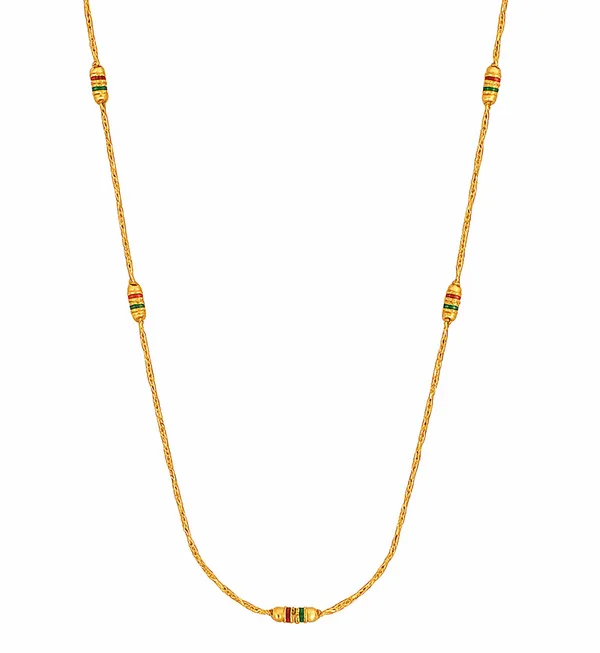 SHANKHRAJ_MALL_Traditional_Gold-Plated_Chain_Necklace_with_Meenakari_Beads,_Ethnic_Indian_Style,_Red_and_Green_Enamel_Work_(A282)