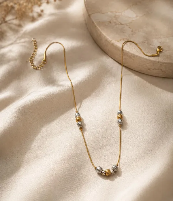 SHANKHRAJ_MALL_Elegant_Dual_Tone_Beaded_Necklace_for_Women_|_Gold_&_Silver_Finish_Snake_Chain_Necklace_|_Adjustable_Fashion_Jewelry_(GOLD)