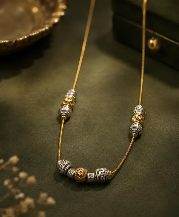 SHANKHRAJ_MALL_Elegant_Dual_Tone_Beaded_Necklace_for_Women_|_Gold_&_Silver_Finish_Snake_Chain_Necklace_|_Adjustable_Fashion_Jewelry_(GOLD)