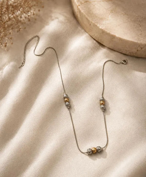 SHANKHRAJ_MALL_Elegant_Dual_Tone_Beaded_Necklace_for_Women_|_Gold_&_Silver_Finish_Snake_Chain_Necklace_|_Adjustable_Fashion_Jewelry_(SILVER)