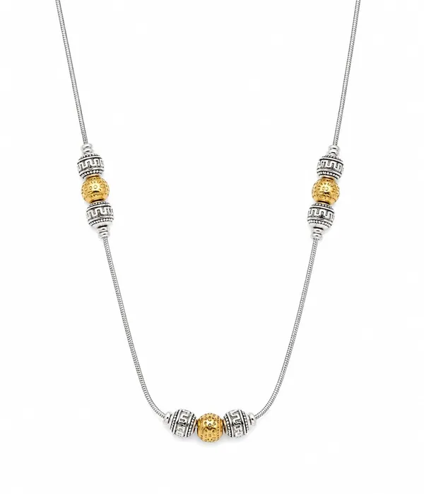 SHANKHRAJ_MALL_Elegant_Dual_Tone_Beaded_Necklace_for_Women_|_Gold_&_Silver_Finish_Snake_Chain_Necklace_|_Adjustable_Fashion_Jewelry_(SILVER)