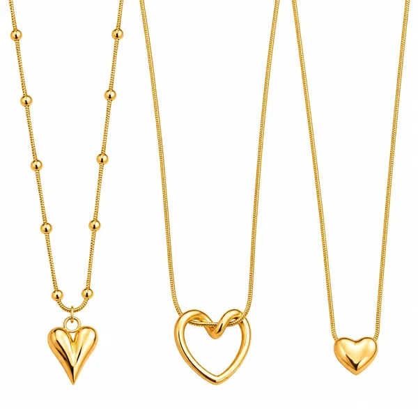 SHANKHRAJ_MALL_Gold_Heart_Pendant_Necklace_Set,_Snake_Chain,_Pack_of_3