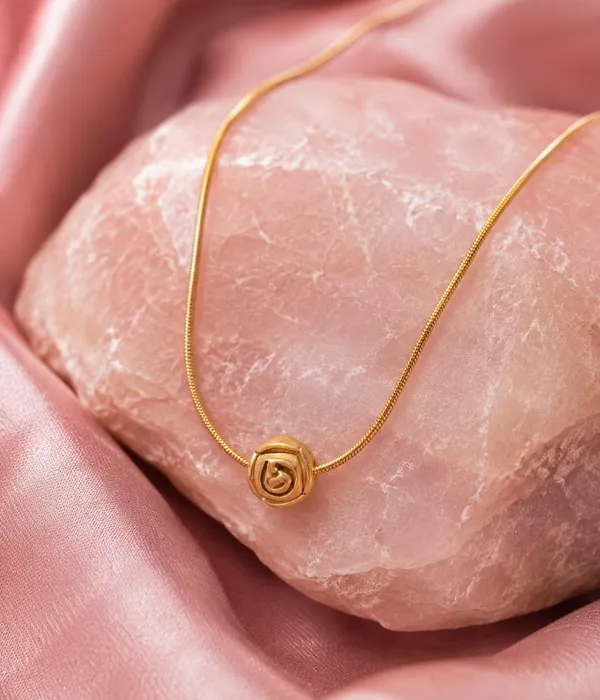 Gold_Plated_Rose_Bead_Pendant_Necklace_for_Women_&_Girls_|_Minimalist_Round_Rose_Charm_Snake_Chain_Necklace_|_Fashion_Jewellery_|_Gift_for_Her