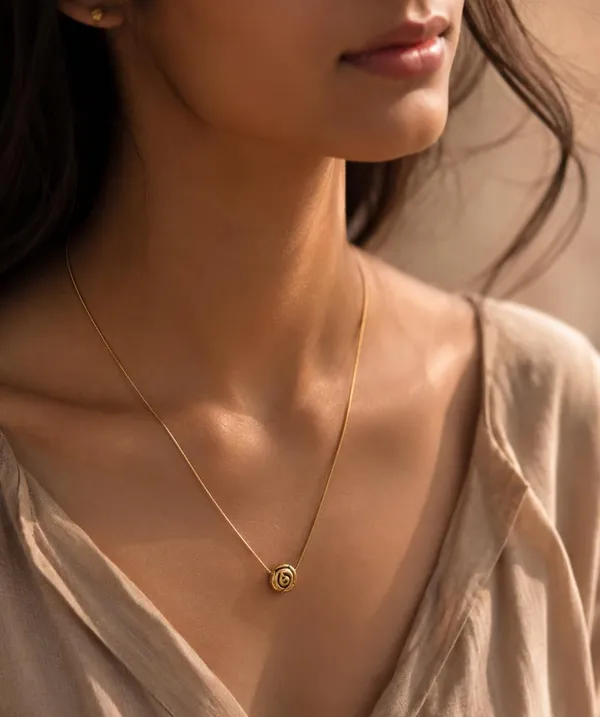 Gold_Plated_Rose_Bead_Pendant_Necklace_for_Women_&_Girls_|_Minimalist_Round_Rose_Charm_Snake_Chain_Necklace_|_Fashion_Jewellery_|_Gift_for_Her