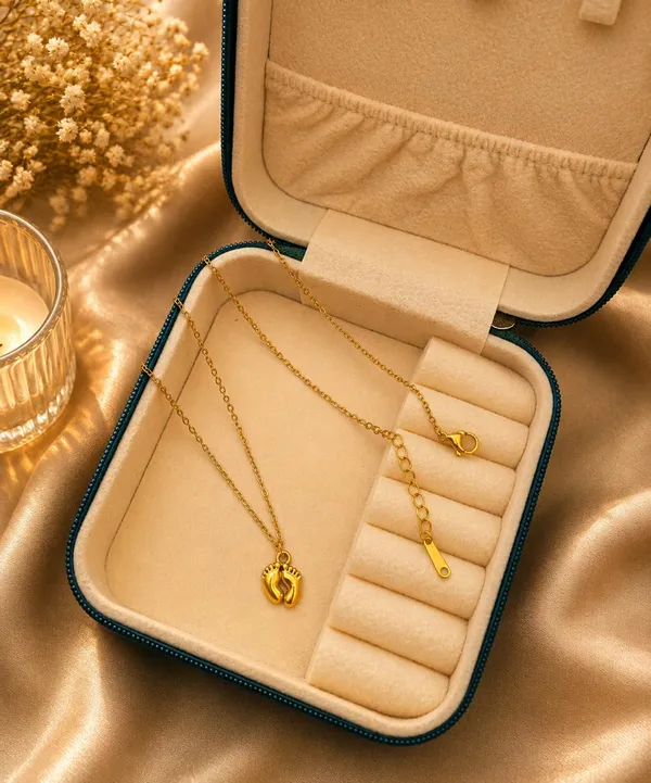 SHANKHRAJ_MALL_Gold_Plated_Baby_Feet_Pendant_Necklace_for_Women_|_Cute_Footprint_Charm_Necklace_|_Adjustable_Chain_Fashion_Jewelry_for_Girls_&_Mothers
