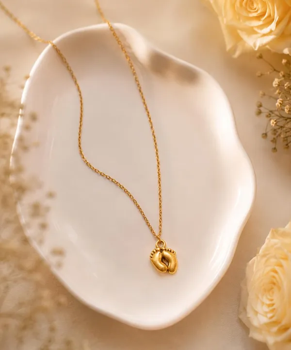 SHANKHRAJ_MALL_Gold_Plated_Baby_Feet_Pendant_Necklace_for_Women_|_Cute_Footprint_Charm_Necklace_|_Adjustable_Chain_Fashion_Jewelry_for_Girls_&_Mothers