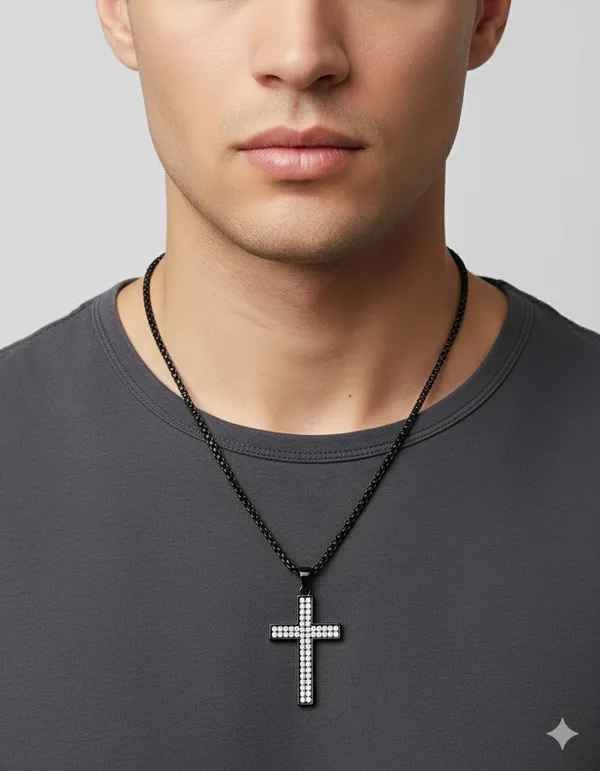 SHANKHRAJ_MALL_Pendant_Necklace_with_Rhinestones_for_Men_&_Women_–Chain,_Hip_Hop_Iced_Out_Jewelry,_Unisex_Faith_Pendant_Gift_Colour_Gold-Silver-Black_(A162)