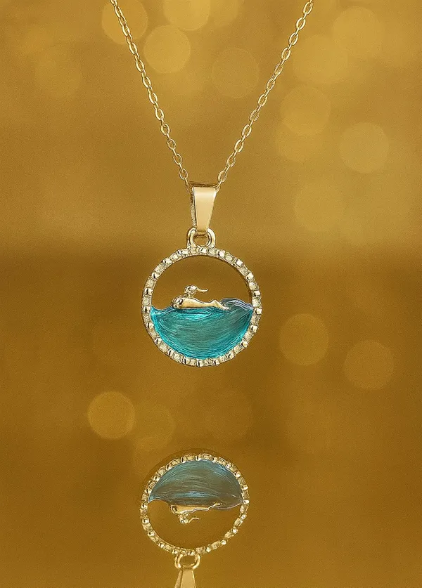 SHANKHRAJ_MALL_Crystal_Bow_Pendant_Necklace_with_Pink_Opal_Square_Stone,_Chrome_Chain,_Rhinestone_Accents_(CN1)