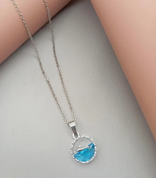 SHANKHRAJ_MALL_Crystal_Bow_Pendant_Necklace_with_Pink_Opal_Square_Stone,_Chrome_Chain,_Rhinestone_Accents_(CN1)