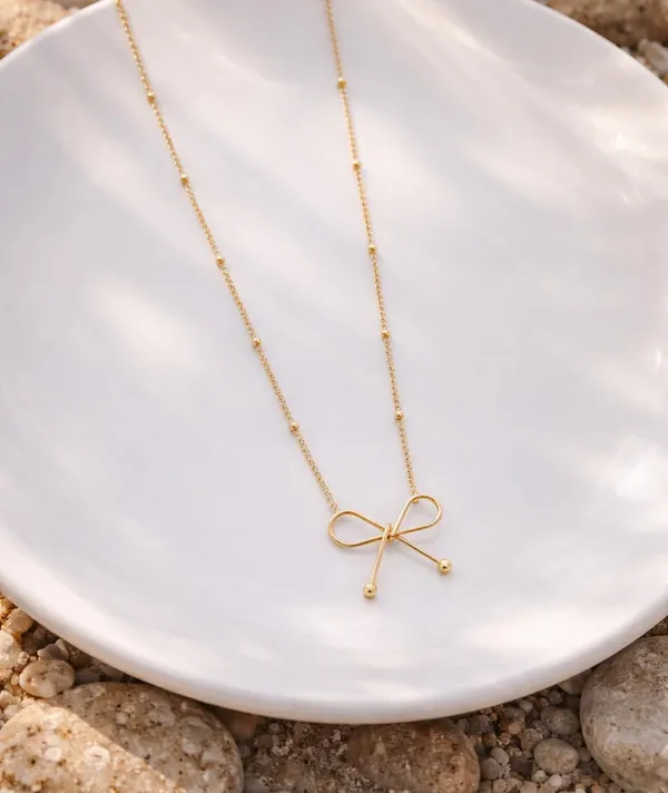 SHANKHRAJ_MALL_Gold-Tone_Heart_Pendant_Necklace,_Satellite_Bead_Chain,_Dainty_Minimalist_Style_(A510)