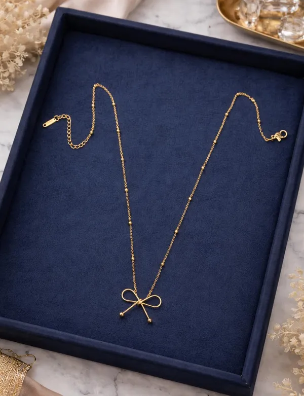 SHANKHRAJ_MALL_Gold-Tone_Heart_Pendant_Necklace,_Satellite_Bead_Chain,_Dainty_Minimalist_Style_(A510)