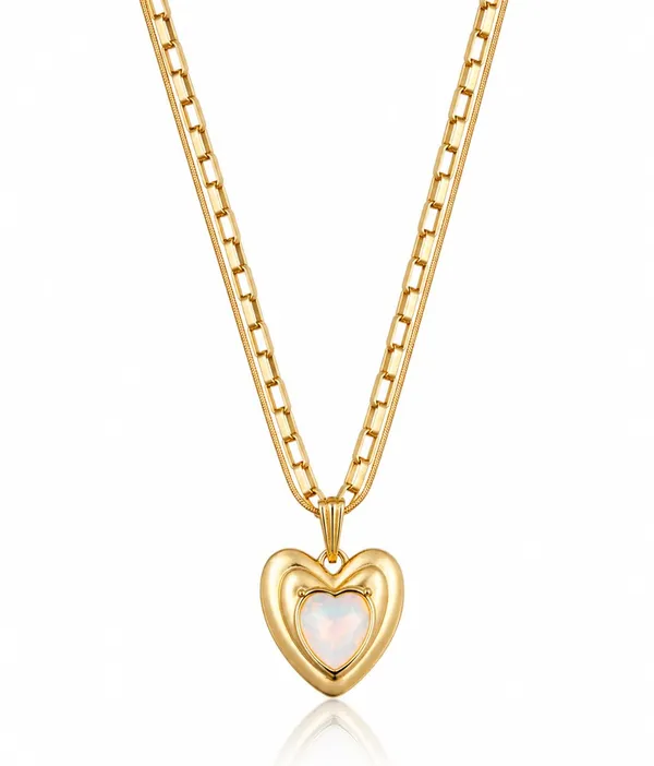 SHANKHRAJ_MALL_Gold-Tone_Heart_Pendant_Necklace_with_Opal_Stone,_Chain_Link_Style,_Women's_Fashion_Jewellery_(A539)