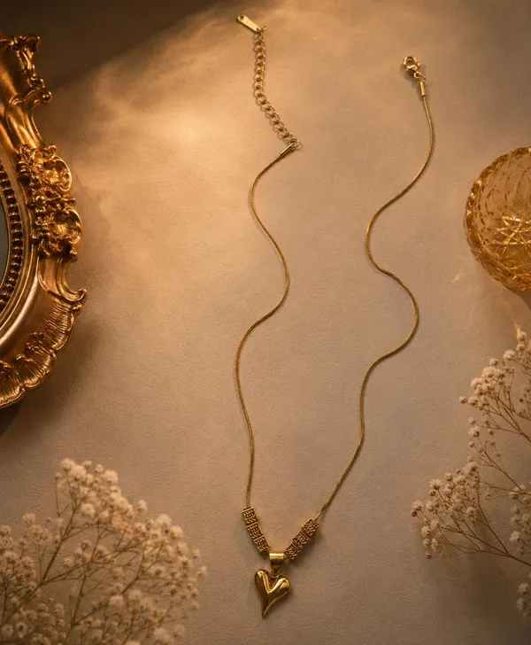 SHANKHRAJ_MALL_Gold_Plated_Heart_Pendant_Necklace_for_Women_|_Minimalist_Heart_Charm_Snake_Chain_Necklace_|_Adjustable_Fashion_Jewelry_for_Girls_&_Women