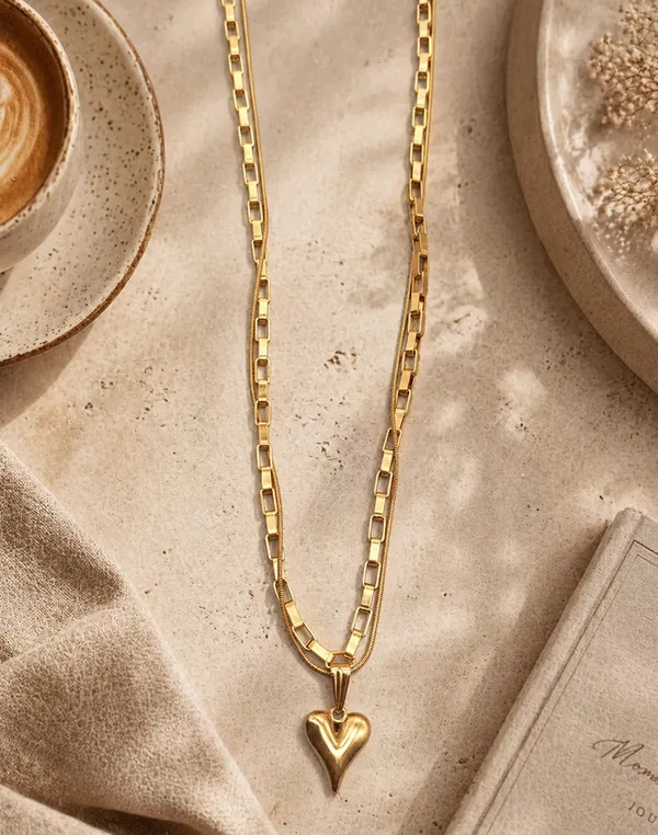 SHANKHRAJ_MALL_Gold-Tone_Heart_Pendant_Necklace_with_Opal_Stone,_Chain_Link_Style,_Women's_Fashion_Jewellery_(A541)