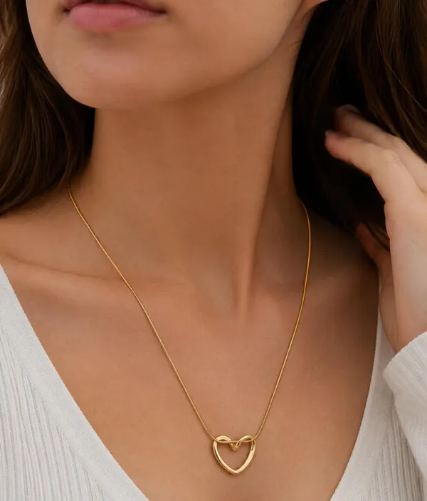 SHANKHRAJ_MALL_Gold_Plated_Open_Heart_Pendant_Necklace_for_Women_&_Girls_|_Minimalist_Heart_Charm_Snake_Chain_Necklace_|_Elegant_Daily_Wear_Fashion_Jewelry_Gift