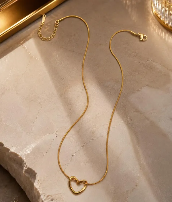 SHANKHRAJ_MALL_Gold_Plated_Open_Heart_Pendant_Necklace_for_Women_&_Girls_|_Minimalist_Heart_Charm_Snake_Chain_Necklace_|_Elegant_Daily_Wear_Fashion_Jewelry_Gift