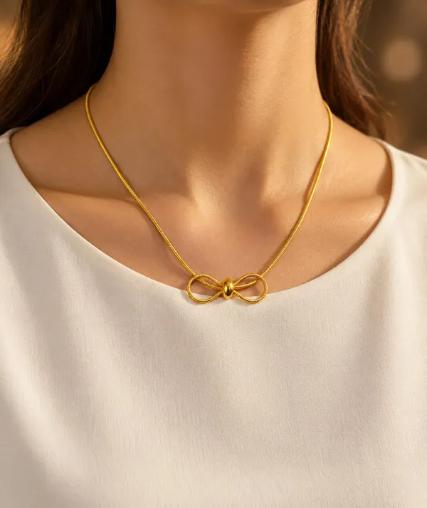 SHANKHRAJ_MALL_Gold_Bow_Knot_Necklace_with_Snake_Chain