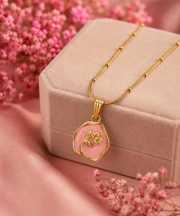 Gold-Toned_Floral_Medallion_Pendant_Necklace_with_Beaded_Chain_(PINK)